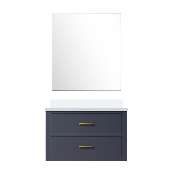 English Elm Blue Single Sink Vanity Set With Cultured Marble Top & Frameless Mirror – Perfect For Small Spaces! B2731S01427