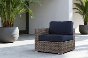 English Elm Wicker One-Arm Sectional Chair with Navy Sunbrella Cushions, Rust-Resistant Aluminum Frame, No Assembly B120P233851