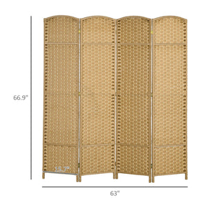English Elm Homcom 4-Panel Folding Privacy Screen - Elegant Room Divider With Natural Wood Frame & Arched Top W2225P200679