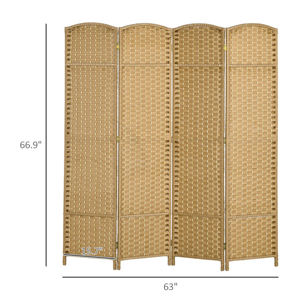 English Elm Homcom 4-Panel Folding Privacy Screen - Elegant Room Divider With Natural Wood Frame & Arched Top W2225P200679
