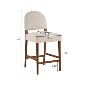 English Elm 26'' Rubberwood Fabric Counterstool Set Padded Backrest Kitchen Island Seating Beige N780P394271B