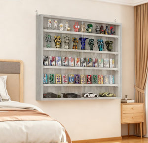 English Elm Wall-mounted Shadow Box Cabinet with Glass Doors and Five Adjustable Shelves White T3971P412891