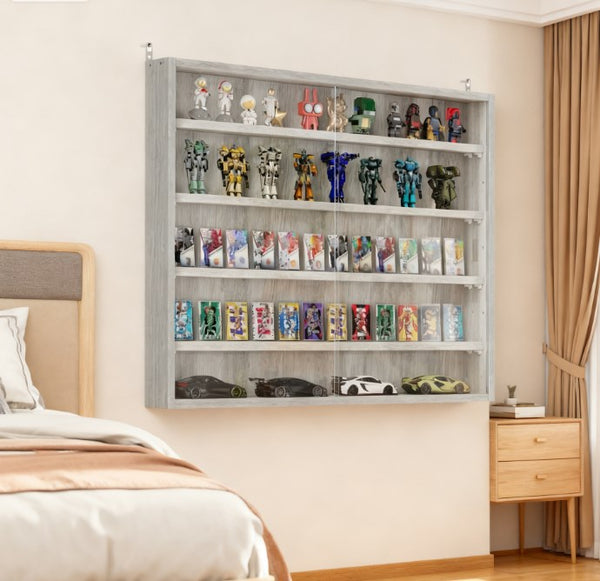 English Elm Wall-mounted Shadow Box Cabinet with Glass Doors and Five Adjustable Shelves White T3971P412891