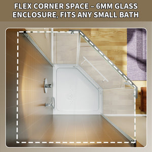 English Elm Corner Frameless Neo-angle Pivot Shower Enclosure with Tempered Glass and Sleek Hardware Brushed Nickel W637P348806