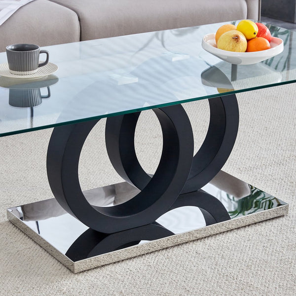 English Elm Modern Glass Top Coffee Table with Sculptural Mdf Base for Contemporary Living Rooms W3875P404317