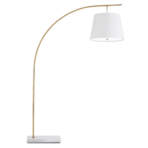 Cloister Brass Floor Lamp - Modern Arc Design with Elegant White Shade and Antique Finish for Style