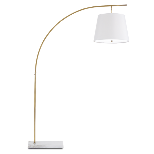 Cloister Brass Floor Lamp - Modern Arc Design with Elegant White Shade and Antique Finish for Style