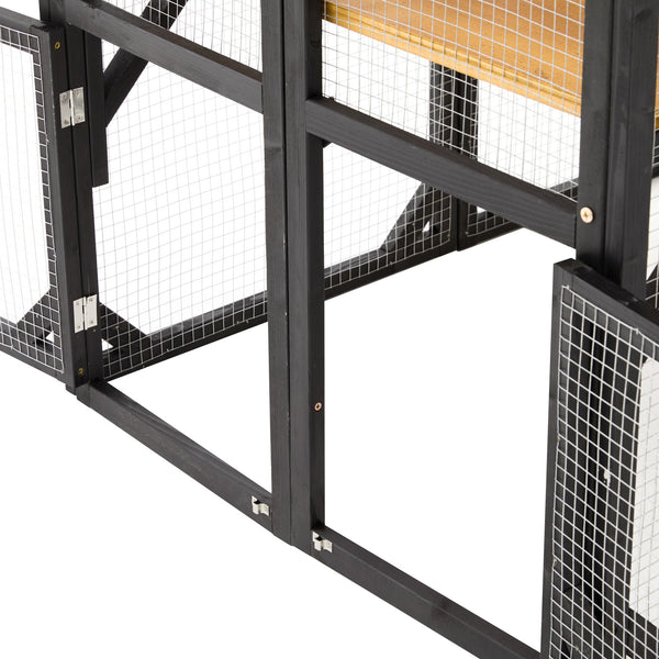 English Elm Outdoor Fir Wood Window Catio Enclosure with Four Climbing Platforms for Cats Black,Natural N719P418377N