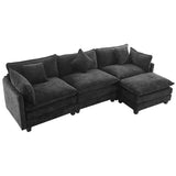 English Elm 112.2" L-Shape Chenille Upholstered Sofa For Living Room Modern Luxury Sofa Couch With Ottoman and 5 Pillows For Living Room (Sg001160Aa), Black