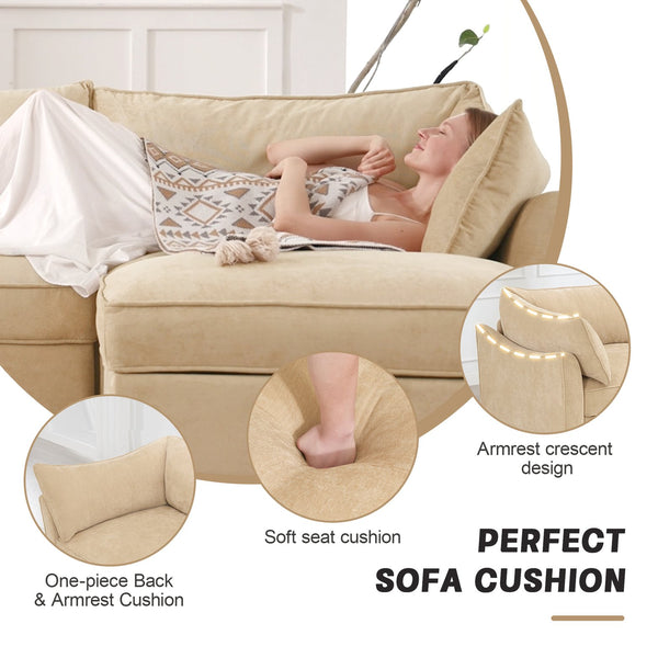 English Elm L-Shaped Modular Sofa With Movable Footstool, Cozy Crescent Armrests, Wheat Chenille Elegance W3041S00176