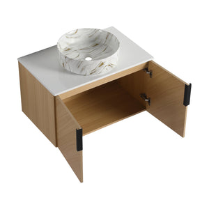 English Elm 30" Stylish Wall-Mounted Bathroom Vanity With Ceramic Sink, Soft-Close Doors & Modern Design W999S00445