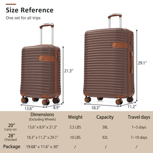 English Elm Hardshell Two Piece Luggage Set with Tsa Lock Spinner Wheels and Packing Cubes Brown N730P261826D