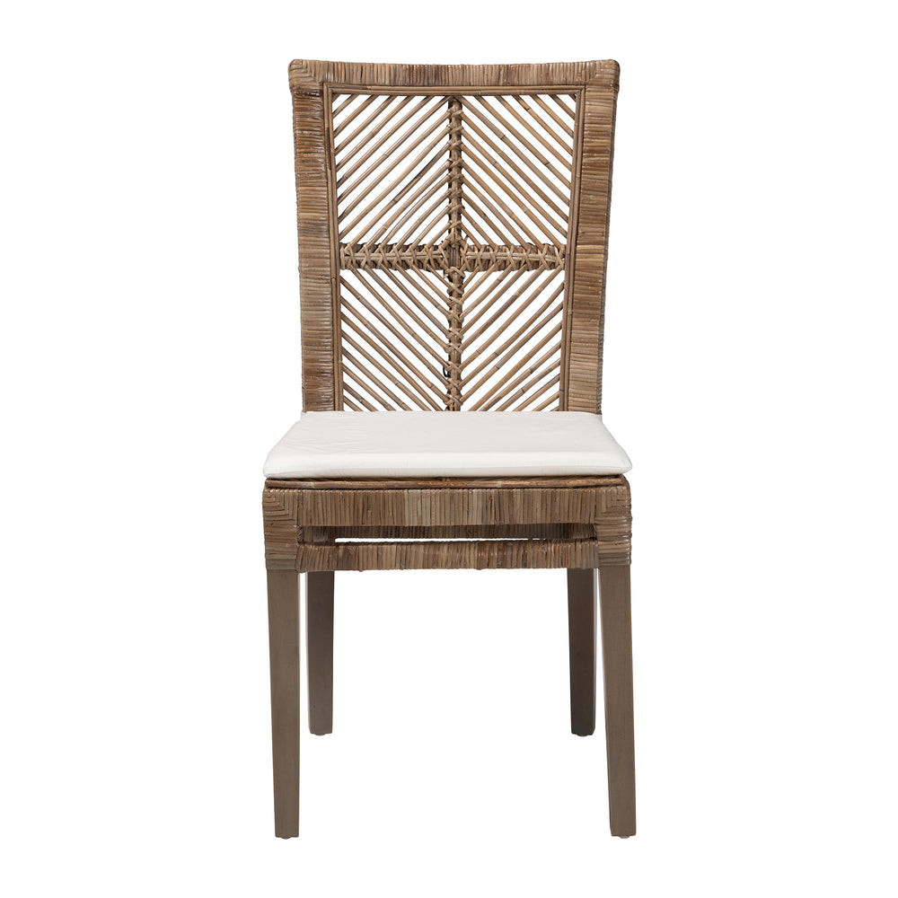 English Elm Modern Rattan Woven Mahogany Dining Chair Bohemian Tall Backrest Organic Style B2750P470065