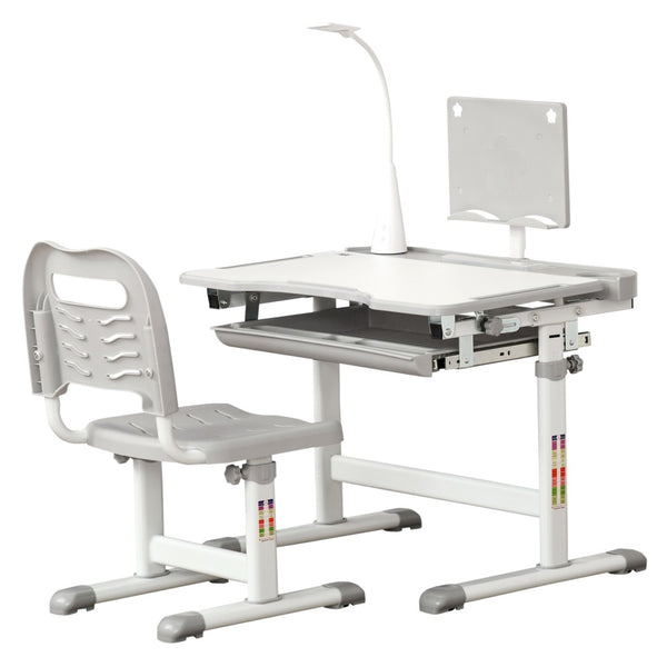 English Elm Qaba Kids Desk And Chair Set - Ergonomic Study Station With Usb Light, Storage Drawer, Gray & White W2225P249749-GIGA