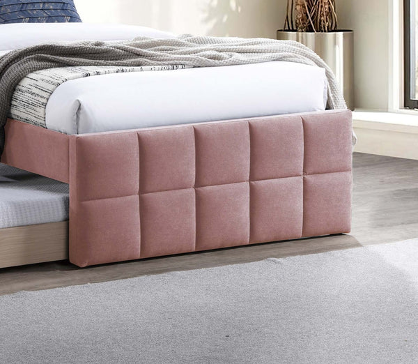 English Elm Contemporary Full Upholstered Trundle Bed Brushed Linen Grid Stitch Low Profile Frame Light Pink B011S02068