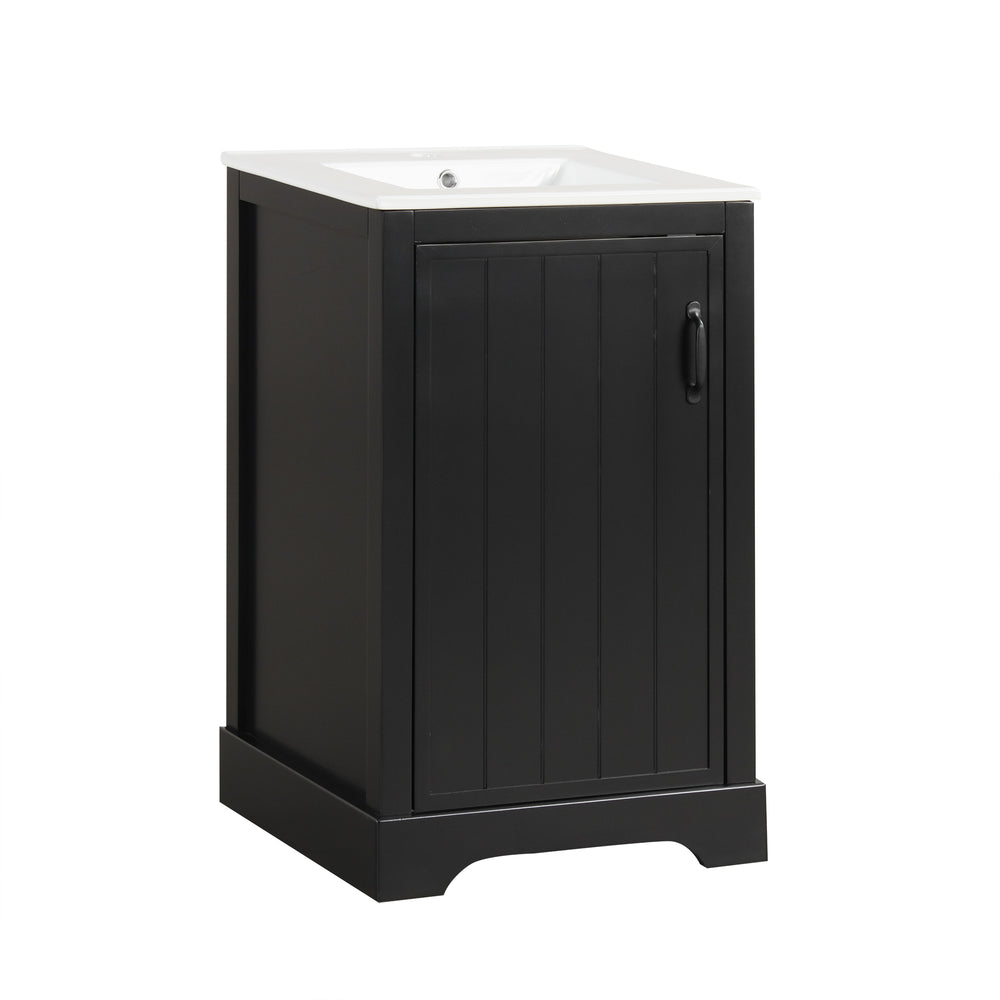English Elm 20" Modern Bathroom Vanity With Soft-Close Door, Adjustable Shelf & Stylish Black Finish For Storage N725P351852B