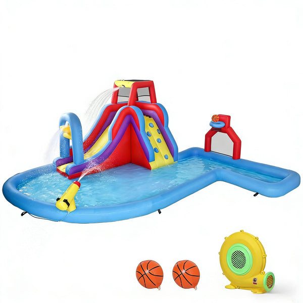 English Elm Inflatable Water Park Backyard Slide Splash Pool Climbing Wall 6 Activity Play T3971P484713