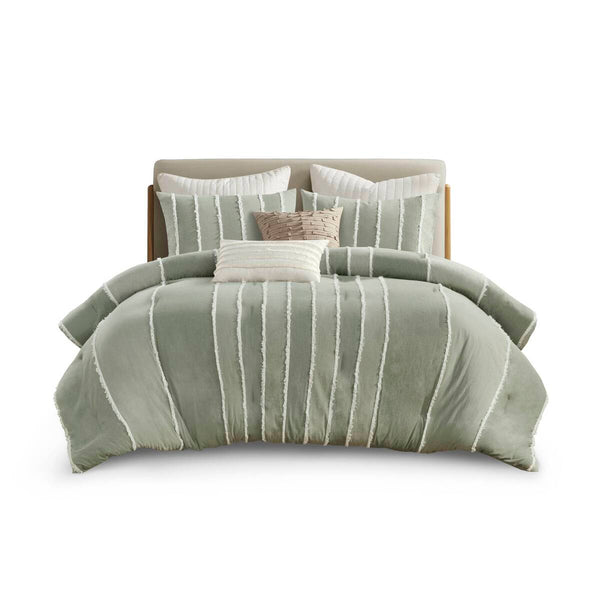 English Elm 3 Striped Cotton Comforter Set Full/Queen with Clip Jacquard Trim, Hypoallergenic OEKO-TEX Certified Bedding Sage 22.83 L x 22.05 W x 10.63 H B035P268142