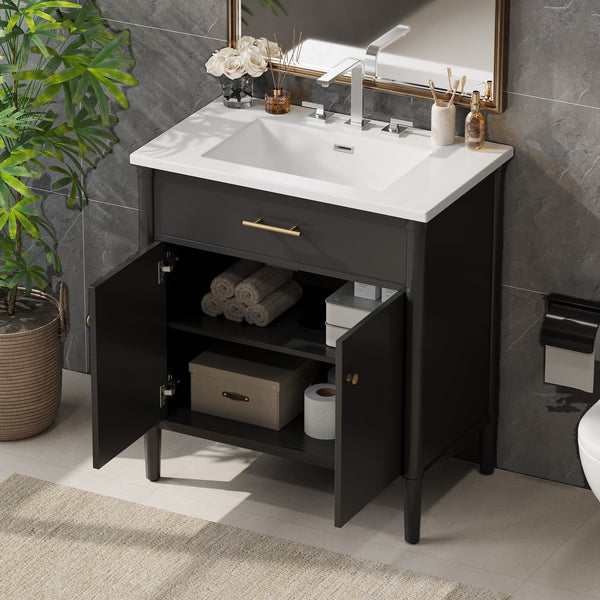 English Elm Christopher Knight Home® - 30 Inches Bathroom Vanity With Integrated Sink, Soft-Close Doors & Curved Design For Stylish Storage N817P299509B