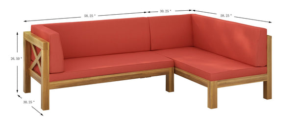 English Elm Christopher Knight Home® - Brava X-Back Left Corner Bench Set For Stylish Indoor/Outdoor Comfort - Durable Acacia Wood Design 57967.00RED2