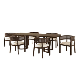 English Elm Christopher Knight Home® - 7-Piece Dining Set - Elegant Mid-Century Modern Design With Upholstered Chairs & Trestle Table N771P192287T_N771P195513T