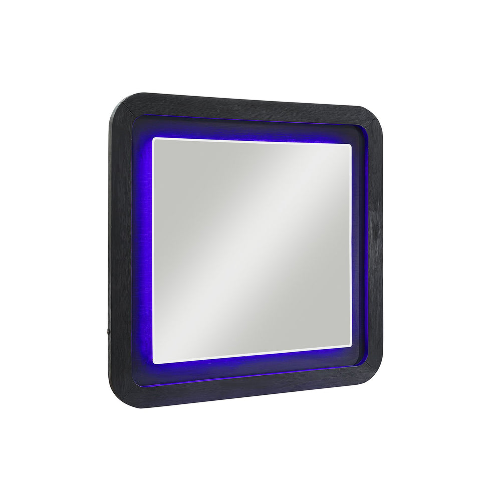 English Elm Beverly Large Black-White Dresser Mirror with Sleek Rounded MDF Frame and Attached Glass Accent Trim B201P391776