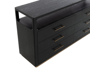 Sunpan Danette Dresser - Minimalist Black Oak Design With Brass Hardware & Open Top Shelf For Decor Display Black Wood 111771