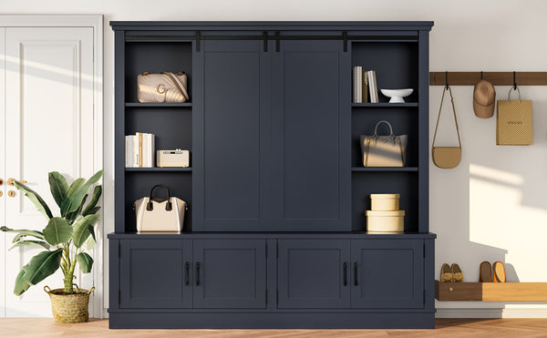 English Elm The Industrial Barn Door Entryway Cabinet with Sliding Rails and 12 Storage Compartments Blue W1580S00272