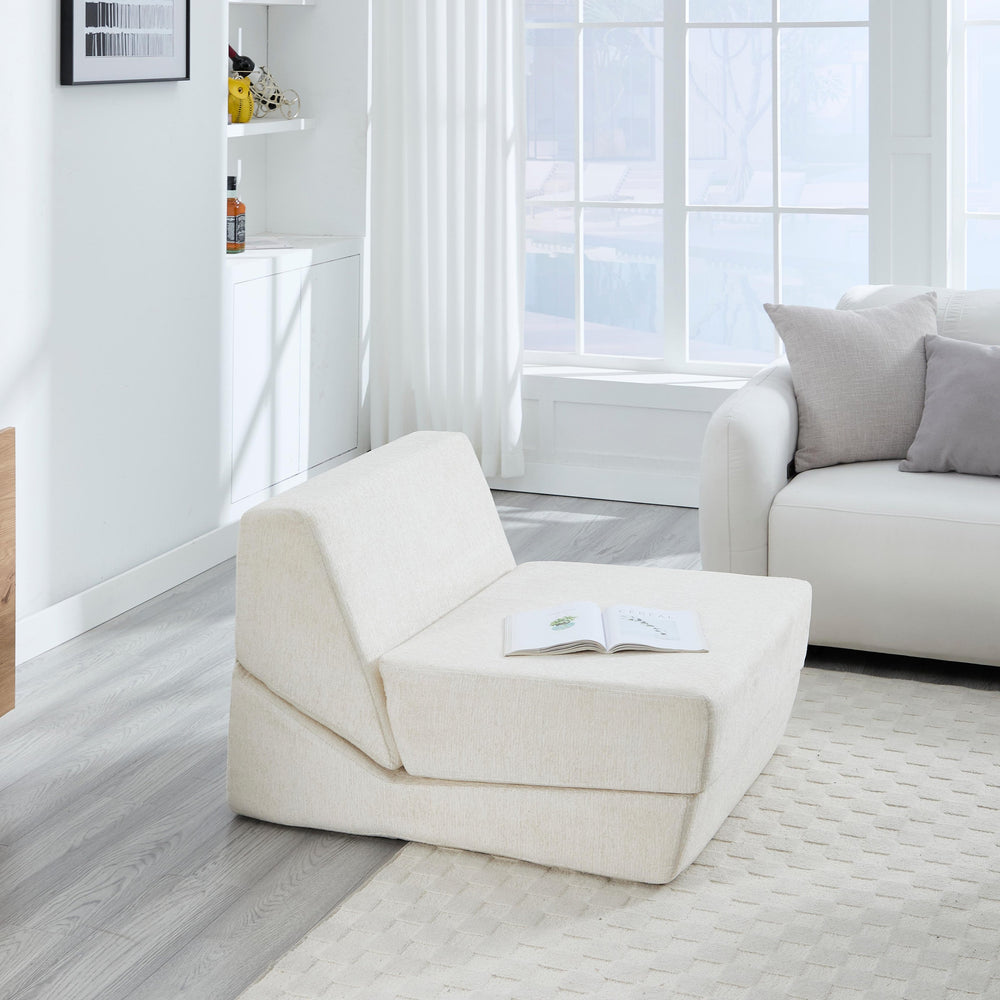 English Elm Heng single velvet sofa bed (White) – chenille comfort, thick cushion, non-slip bottom, compact storage W212P209397