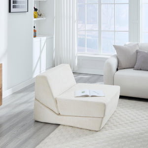 English Elm Heng single velvet sofa bed (White) – chenille comfort, thick cushion, non-slip bottom, compact storage W212P209397