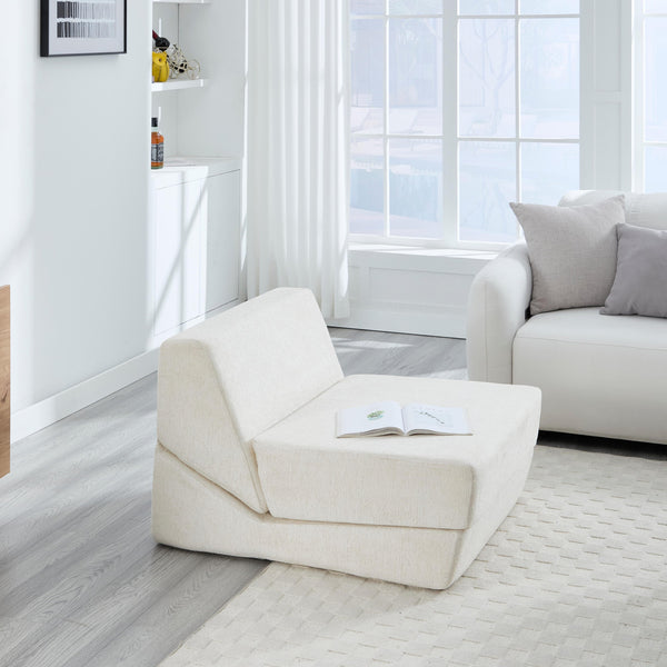 English Elm Heng single velvet sofa bed (White) – chenille comfort, thick cushion, non-slip bottom, compact storage W212P209397