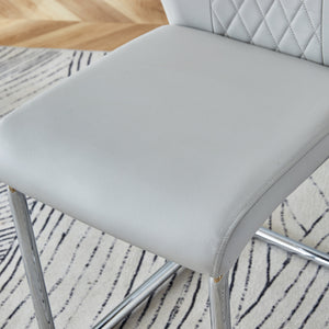 English Elm Table and Chair Set Tempered Glass Top Seats Eight with Pu Leather Dining Chairs Light Gray,Silver,Transparent W1151S04553