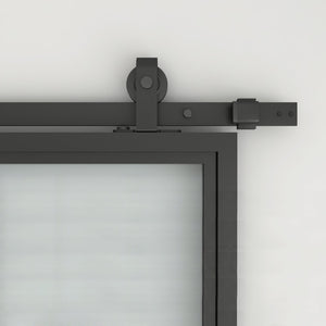 English Elm 30 in Matte Black Steel Sliding Barn Door Frosted Glass Privacy Panel with Hardware B2763P483215