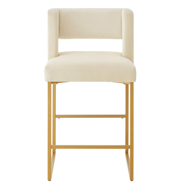 English Elm Modern Velvet Counter Stools Set of Two with Gold Iron Frame and Square Open Back Cream W2186P171945