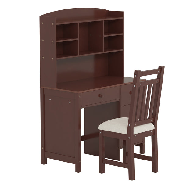 English Elm Vintage 40'' Home Executive Desk Set with Upholstered Chair and Built-In Bookshelf for Stylish Productivity Espresso 44 L x 23 W x 13.5 H N733P272894P