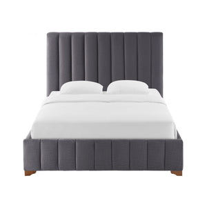 English Elm Full Queen Platform Bed Wingback Upholstered Frame Channel Tufted Fabric Headboard W2582S00059