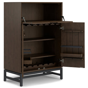 English Elm Banting Bar Cabinet Walnut Brown – Handcrafted Rubberwood & Metal Base, Wine Storage, Stemware Rack B136P362543