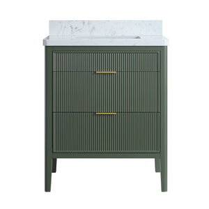 English Elm Fully Assembled 30'' Green Bathroom Vanity With Solid Wood & Engineered Marble Top - Elegant Storage Solution W1826P308974