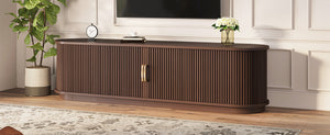 English Elm Vintage Farmhouse Media Console with Slatted Sliding Doors and Brass Hardware for Living Room Walnut N721P427206P