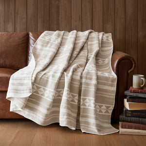 English Elm 1-piece King Jacquard Cotton Blend Blanket Aztec Woven Soft Breathable Bedroom Layer Ivory B035P437486