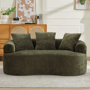 English Elm Curved Chenille Loveseat with Memory Foam Deep Seat and Three Pillows for Compact Living Olive Green W2915P370966