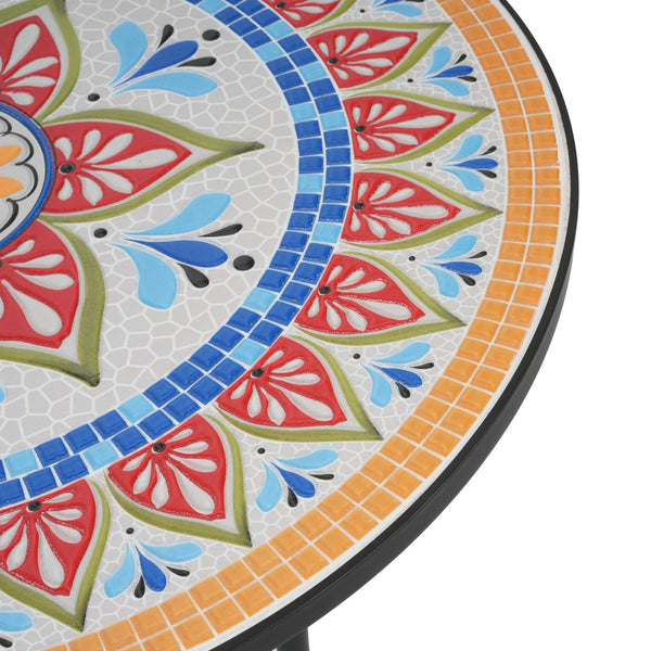 English Elm Christopher Knight Home® - Lambert Outdoor Chat Set Black & Red - Ornate Water-Shedding Ceramic Tile Seats, Iron Frame Patio Elegance N775P215527B