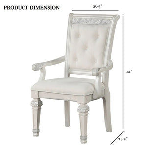 English Elm Traditional Elegant 2pc Arm Chair Set with Upholstered Seats, Ornate Corbels, Solid Rubberwood Finish Ivory 44 L x 23 W x 1 H B2741P407593