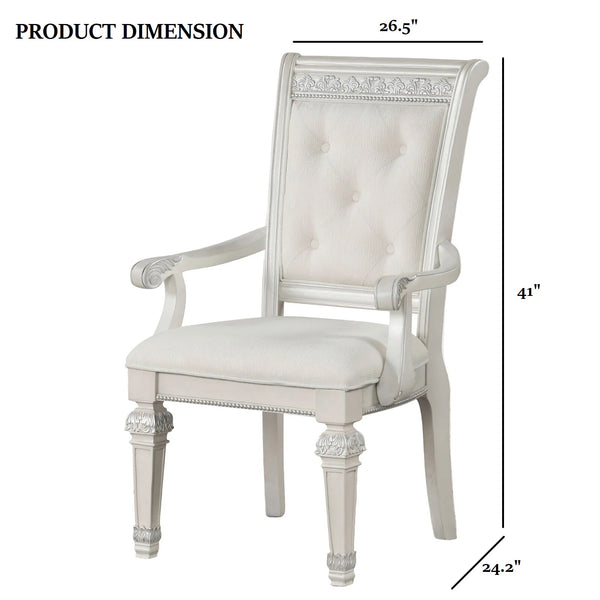 English Elm Traditional Elegant 2pc Arm Chair Set with Upholstered Seats, Ornate Corbels, Solid Rubberwood Finish Ivory 44 L x 23 W x 1 H B2741P407593