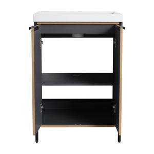 English Elm 24" Freestanding Bathroom Vanity with Resin Integrated Sink, Soft-Close Doors, Adjustable Shelf, Durable Plywood Finish Light Coffee W999S00294
