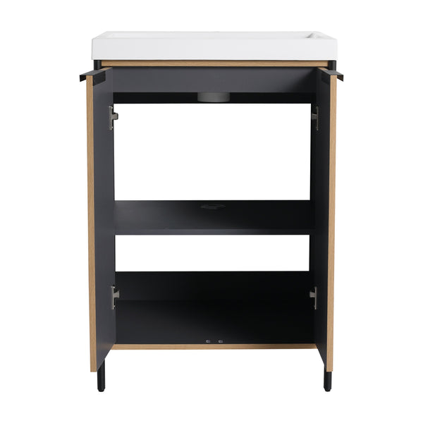 English Elm 24" Freestanding Bathroom Vanity with Resin Integrated Sink, Soft-Close Doors, Adjustable Shelf, Durable Plywood Finish Light Coffee W999S00294