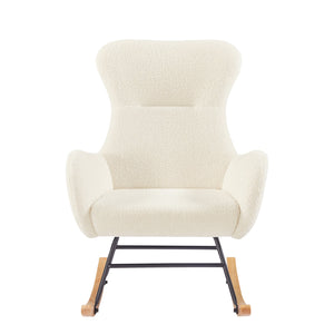 English Elm Beige Teddy Fabric Rocking Armchair with High Back for Nursery or Living Room W3985P400394