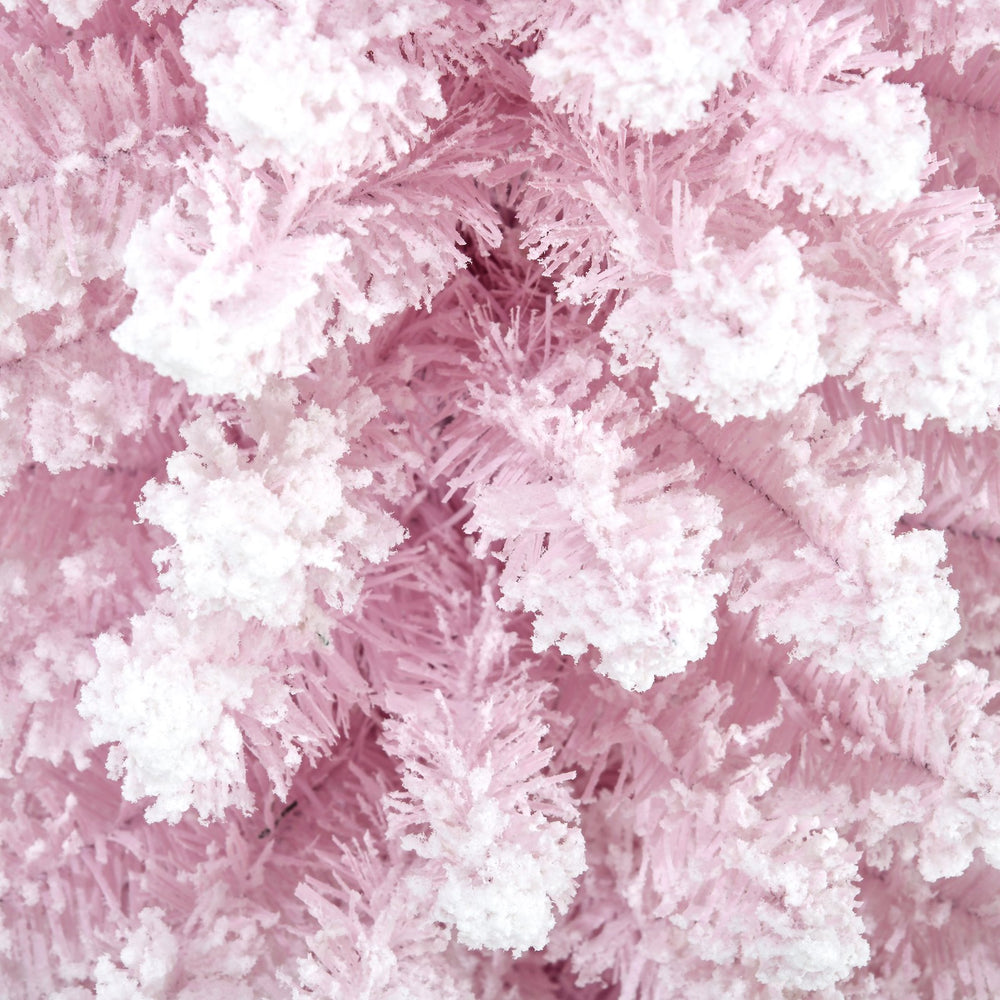 English Elm Homcom 6' Slim Pink Snow Flocked Pencil Christmas Tree For Indoor Decor - Realistic Branches & Easy Setup W2225P229529