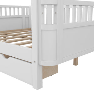 English Elm Twin Kids Platform Bed Solid Pine White Finish with Storage Drawers and Safety Rails White W2593P409116