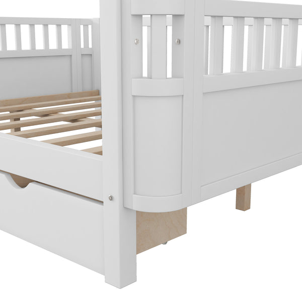 English Elm Twin Kids Platform Bed Solid Pine White Finish with Storage Drawers and Safety Rails White W2593P409116